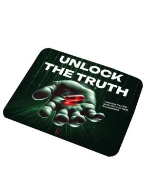 Unlock the Truth mousepad with red pill design and Matrix background