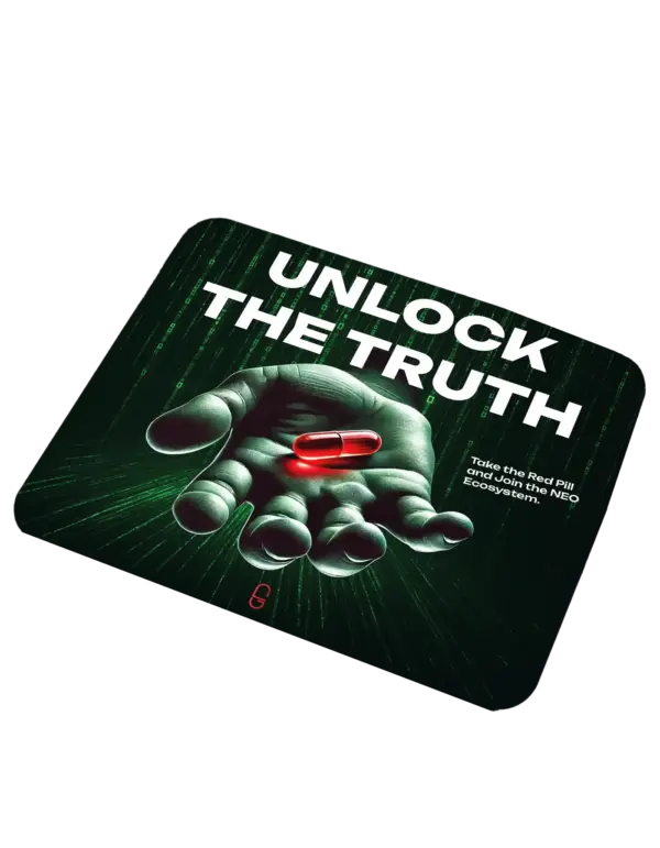 Unlock the Truth mousepad with red pill design and Matrix background