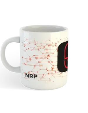 Side view of NeoRedPill Mug with digital-style background
