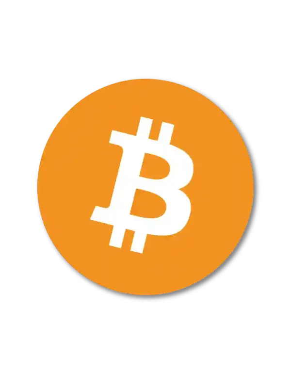 Bitcoin logo in white on orange round background – crypto sticker design