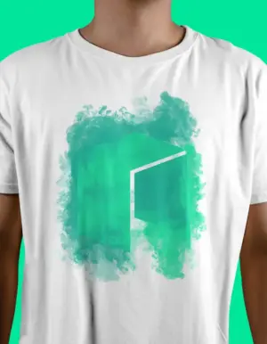 Front view of NEO Smoke T-Shirt with green smoke cloud design