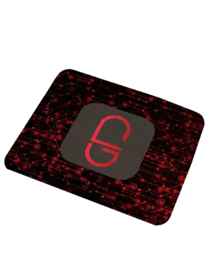 NeoRedPill mousepad with digital circuit-style background and centered NRP logo on white surface
