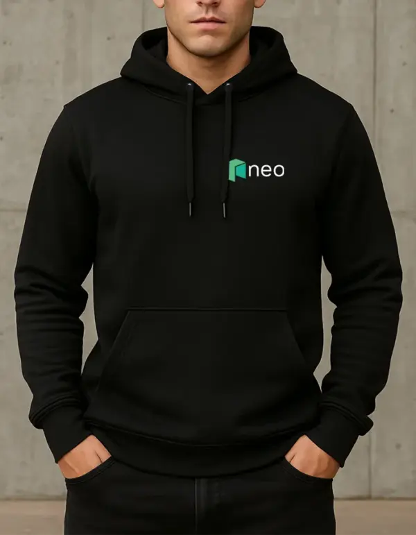 Black hoodie with NEO logo on chest – front view