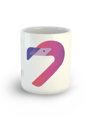 Flamingo Finance Mug with large front logo on white ceramic background