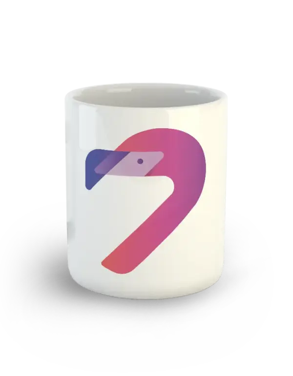 Flamingo Finance Mug with large front logo on white ceramic background