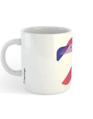 Flamingo Finance Mug with large front logo on white ceramic background