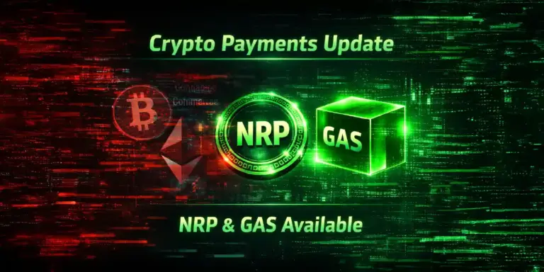 Crypto payments update 2026 - NRP and GAS still available as alternative payment methods