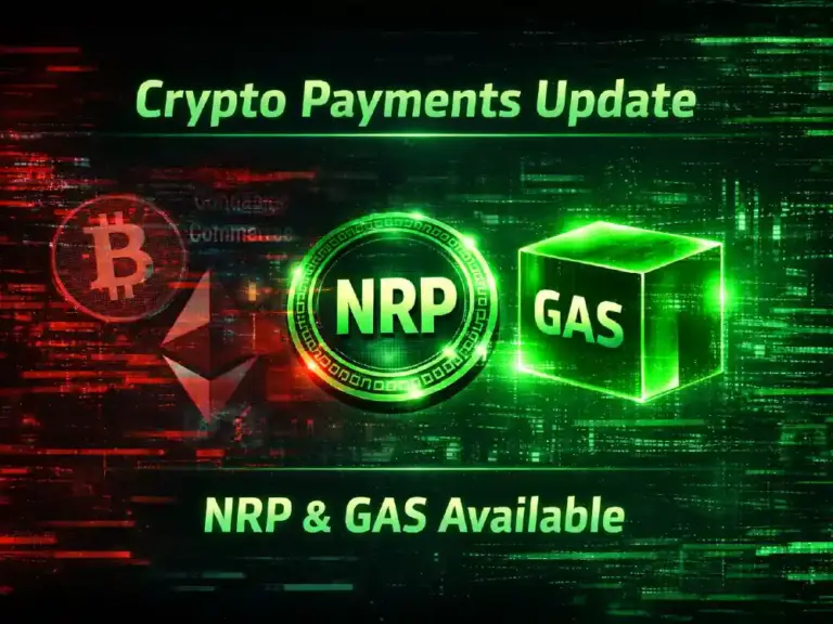 Crypto payments update 2026 - NRP and GAS still available as alternative payment methods